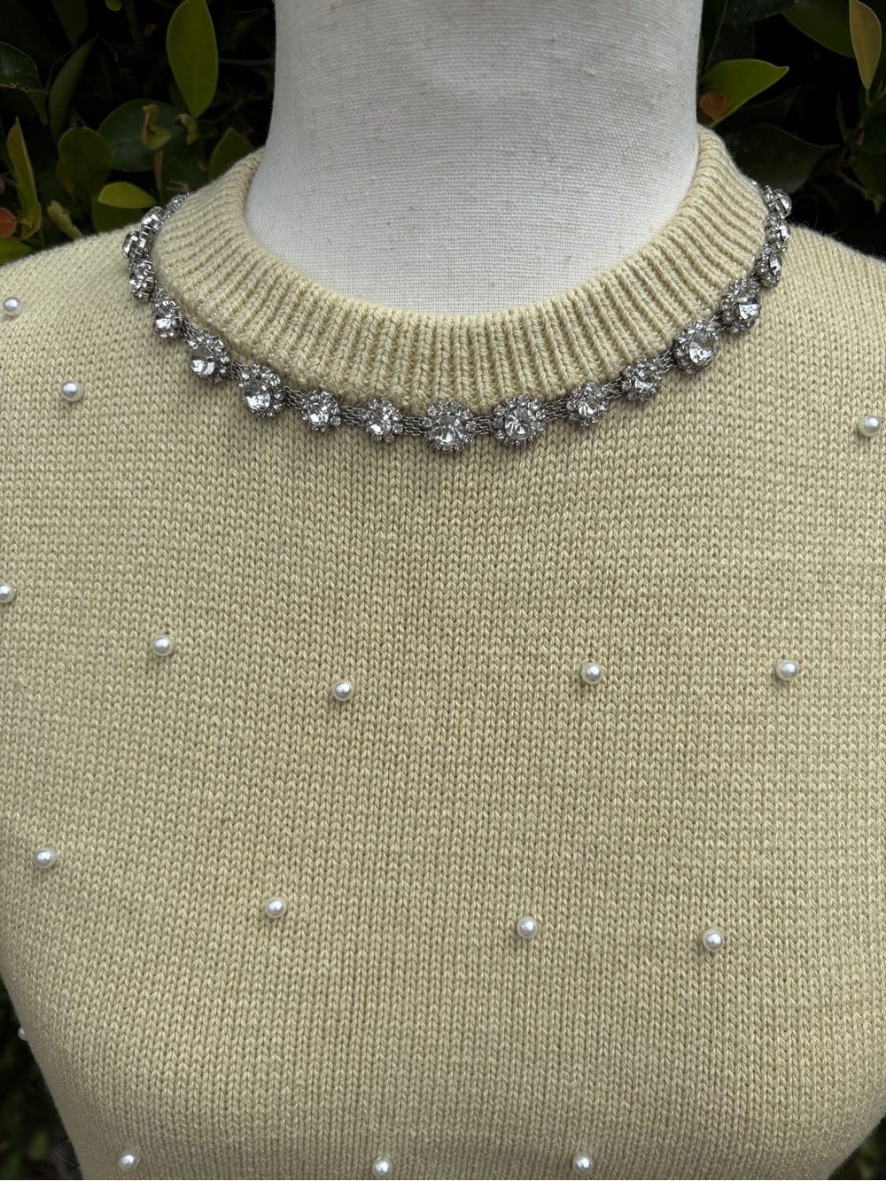 Zara jewel and pearl knit sleeveless top in pale pistachio